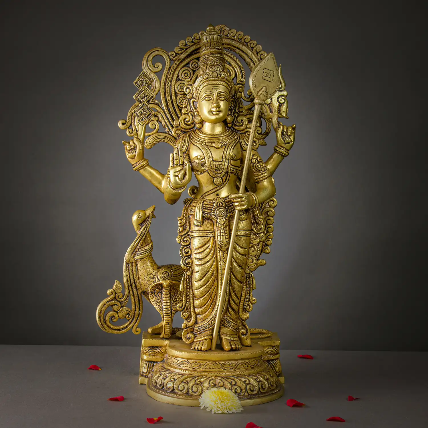 Brass Standing Murugan Vel and Mayil idol - 21 inches - image 1