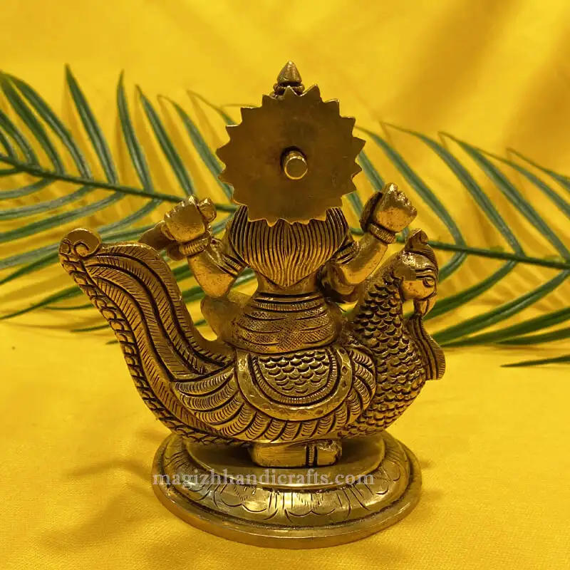 Brass Peacock Saraswathi idol-4.5 inches - image 2
