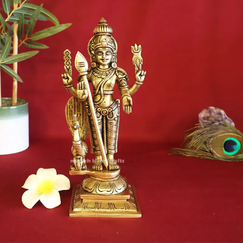 9.5 inches Brass Murugan side Peacock with Vel idol SC - image 1