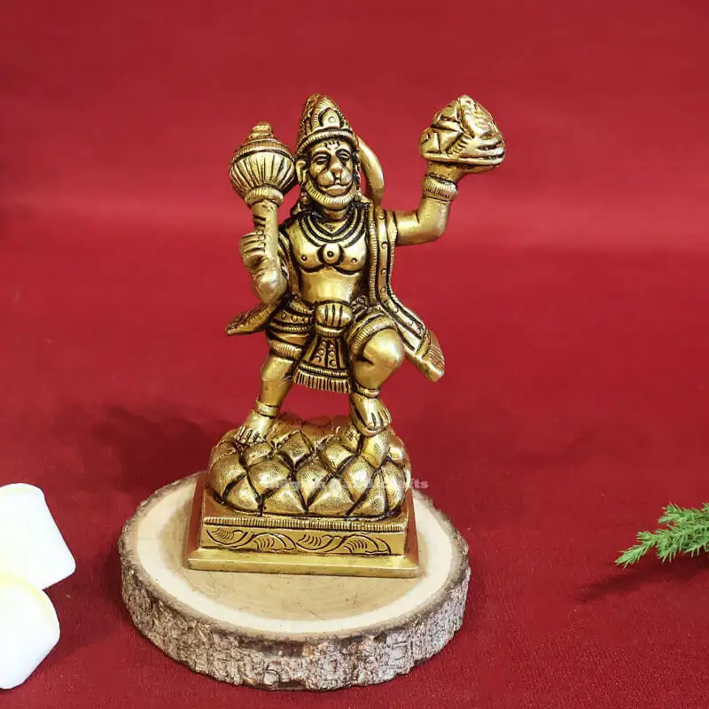 4 inches Brass standing with Sanjeevi Mountain Hanuman idol - image 1
