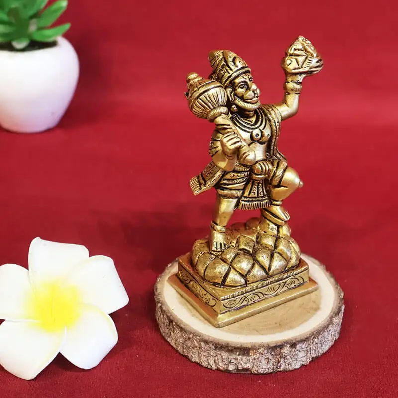 4 inches Brass standing with Sanjeevi Mountain Hanuman idol - image 2