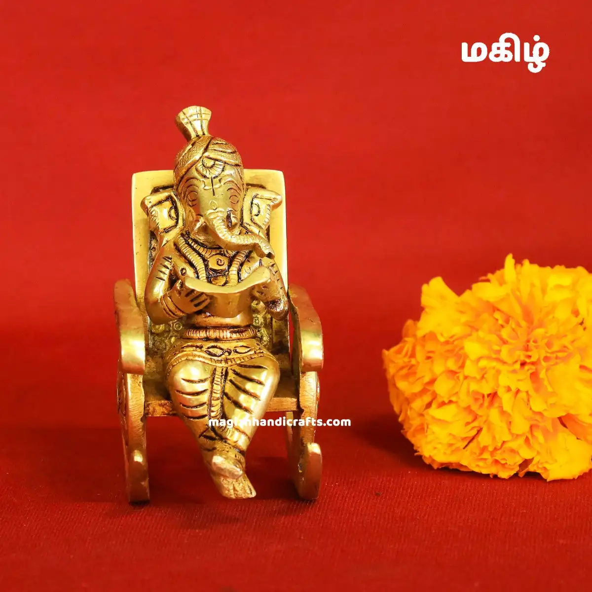Brass Chair Ganesha reading book - 4 inches - image 2