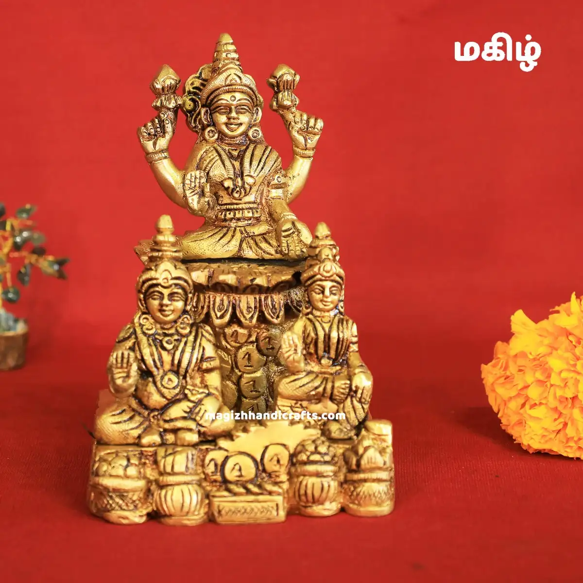 Brass Lotus Kuber and Lotus Lakshmi idol - 6 inches - image 1