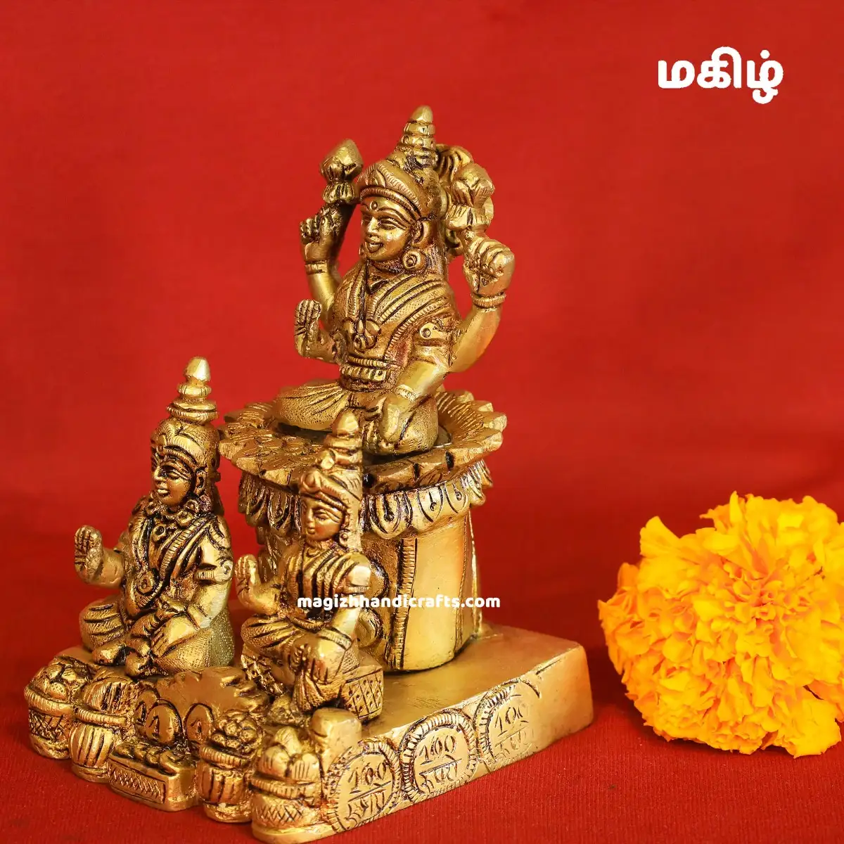 Brass Lotus Kuber and Lotus Lakshmi idol - 7 inches - image 2