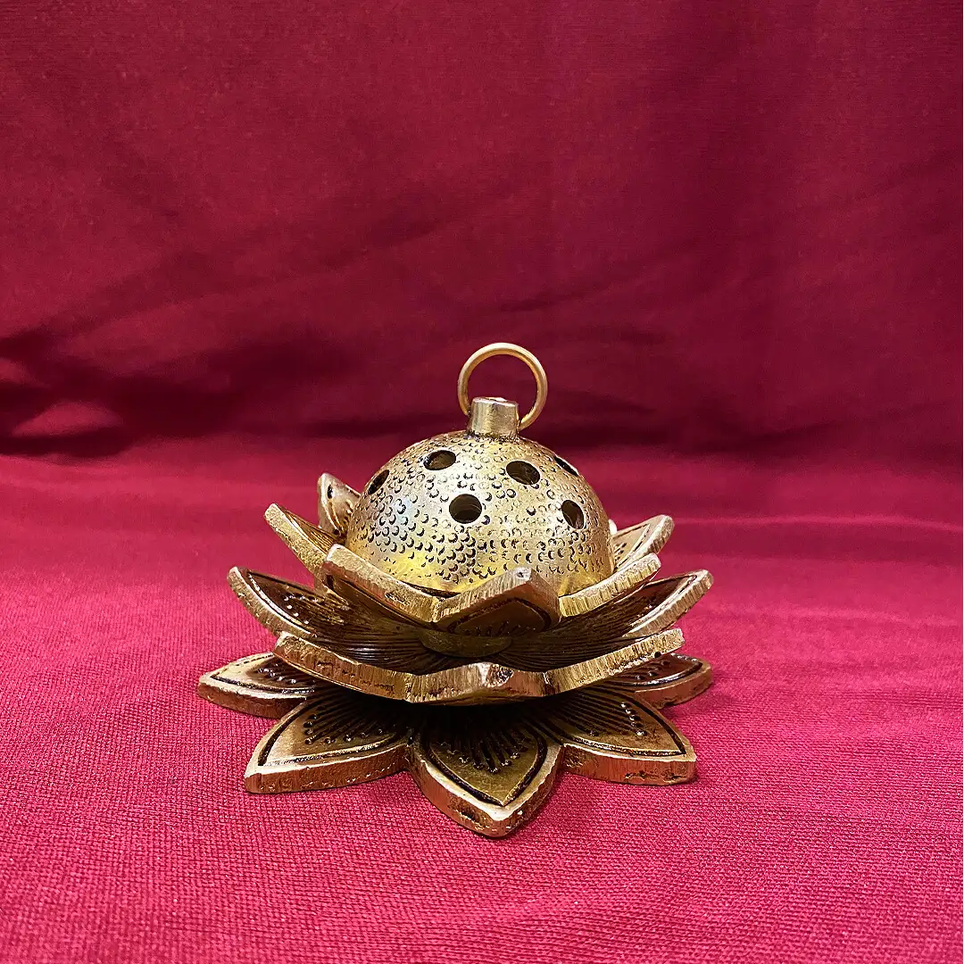 Brass small Lotus Doop or sambarani holder 2.5 inches - image 1