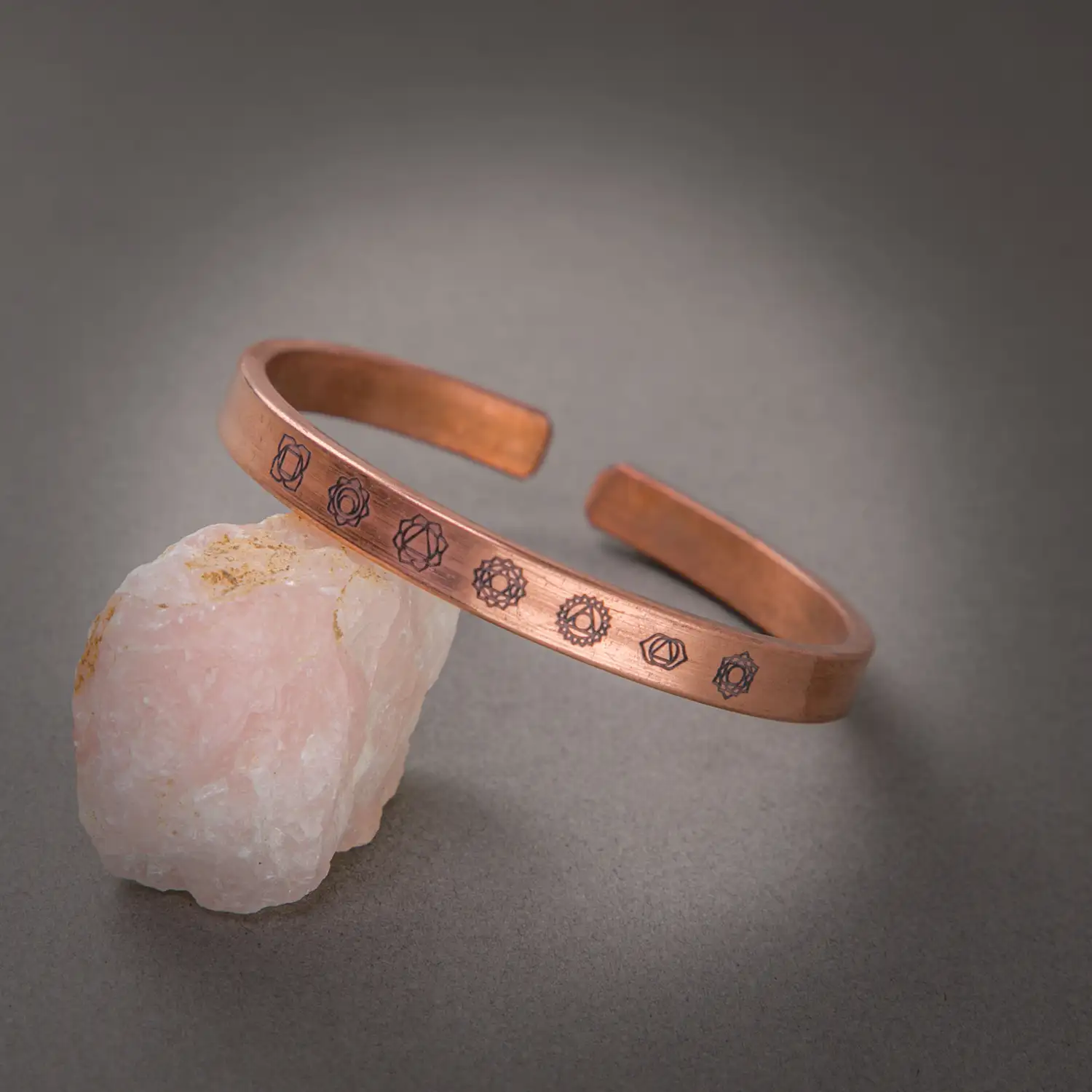 Copper bracelet 7 chakras symbols - 8mm - image 1