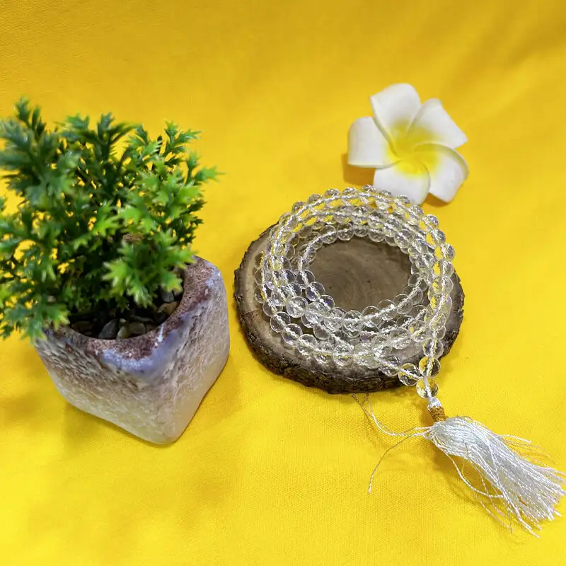 Clear Crystal Spadika Malai Original Diamond Cut (8 mm White Beaded) - image 2