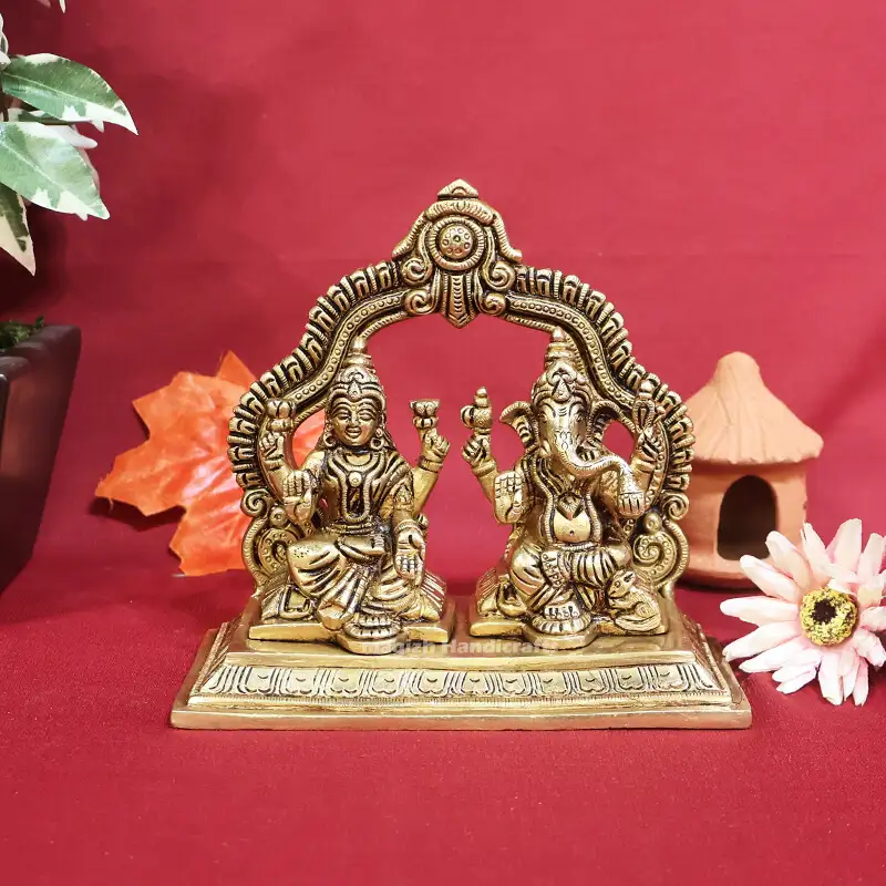 Brass Ganesha and Lakshmi idol 5.5 inches - image 1