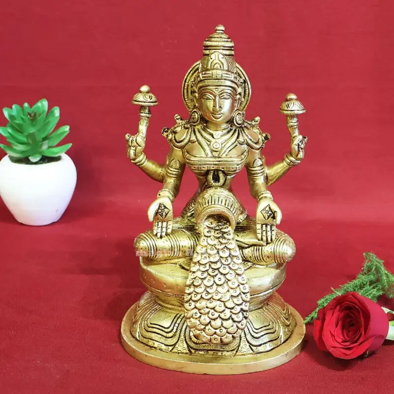8 inches Brass Dhana Lakshmi idol Oval base - image 1