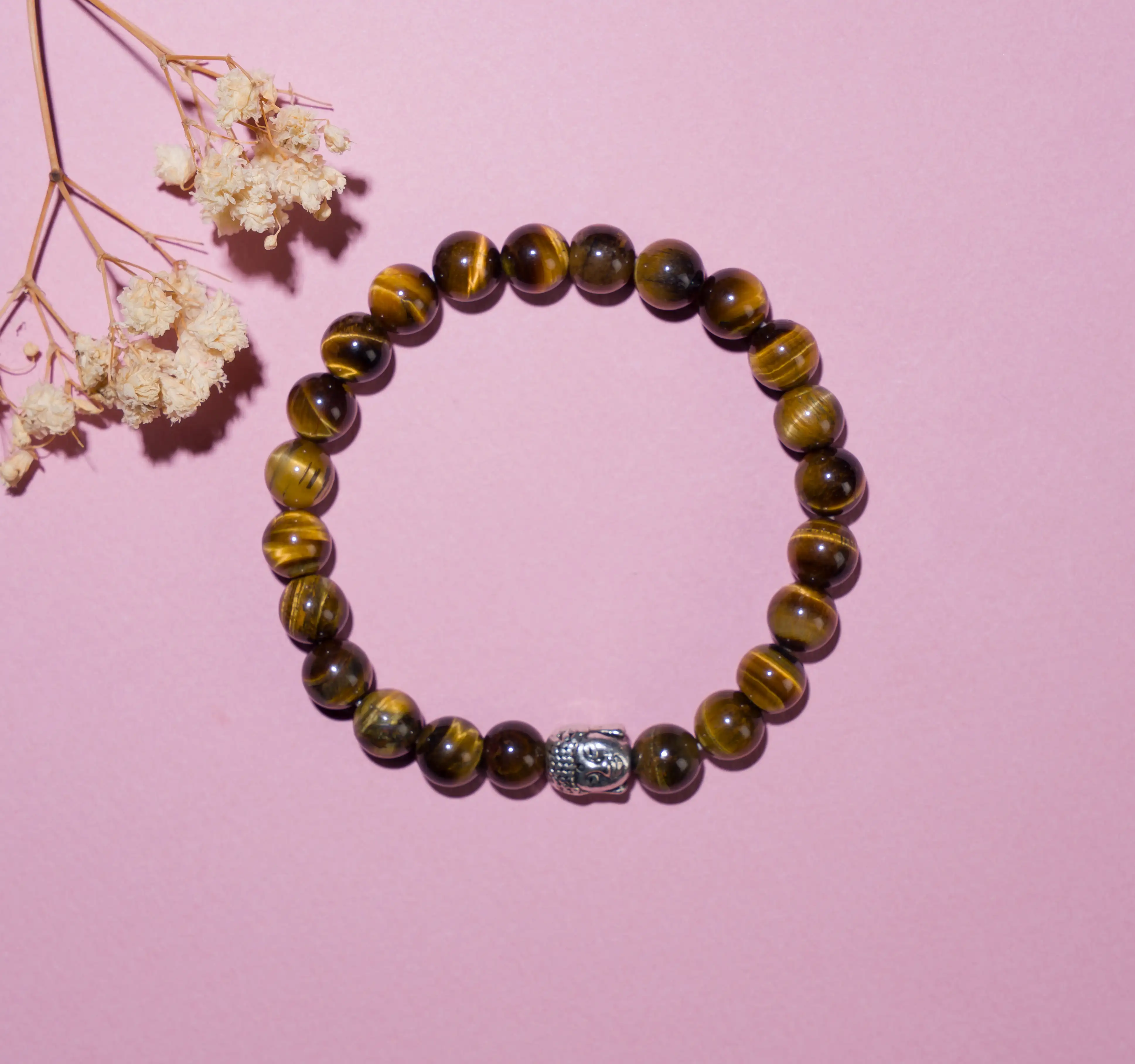 8mm Tiger eye stone Crystal bracelet with buddha - image 2