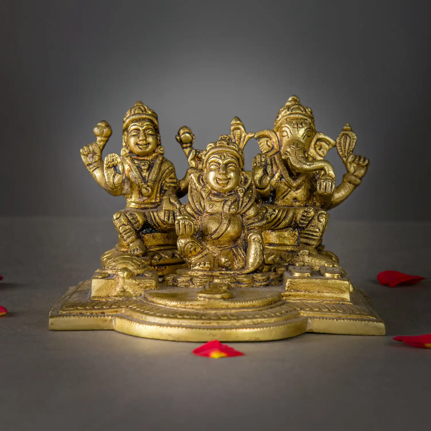 Brass Ganesha Kuber and Lakshmi idol - 3.5 inches - image 1