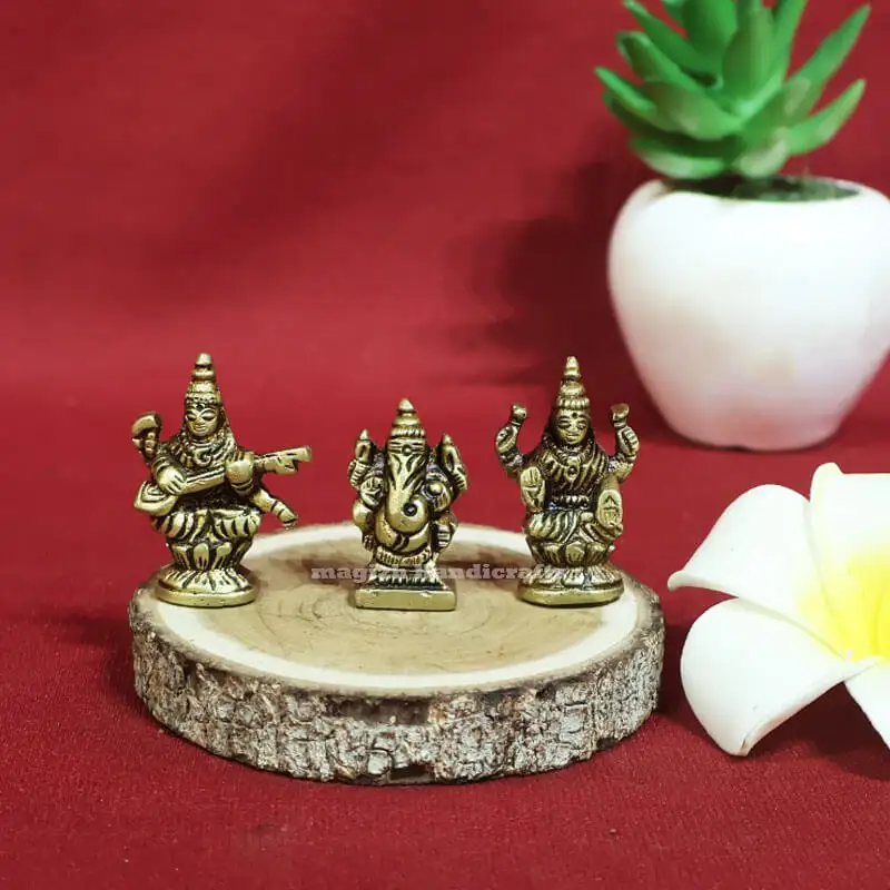 1.5 inches Brass Lakshmi Saraswathi Ganesha miniature idol SC - image 1