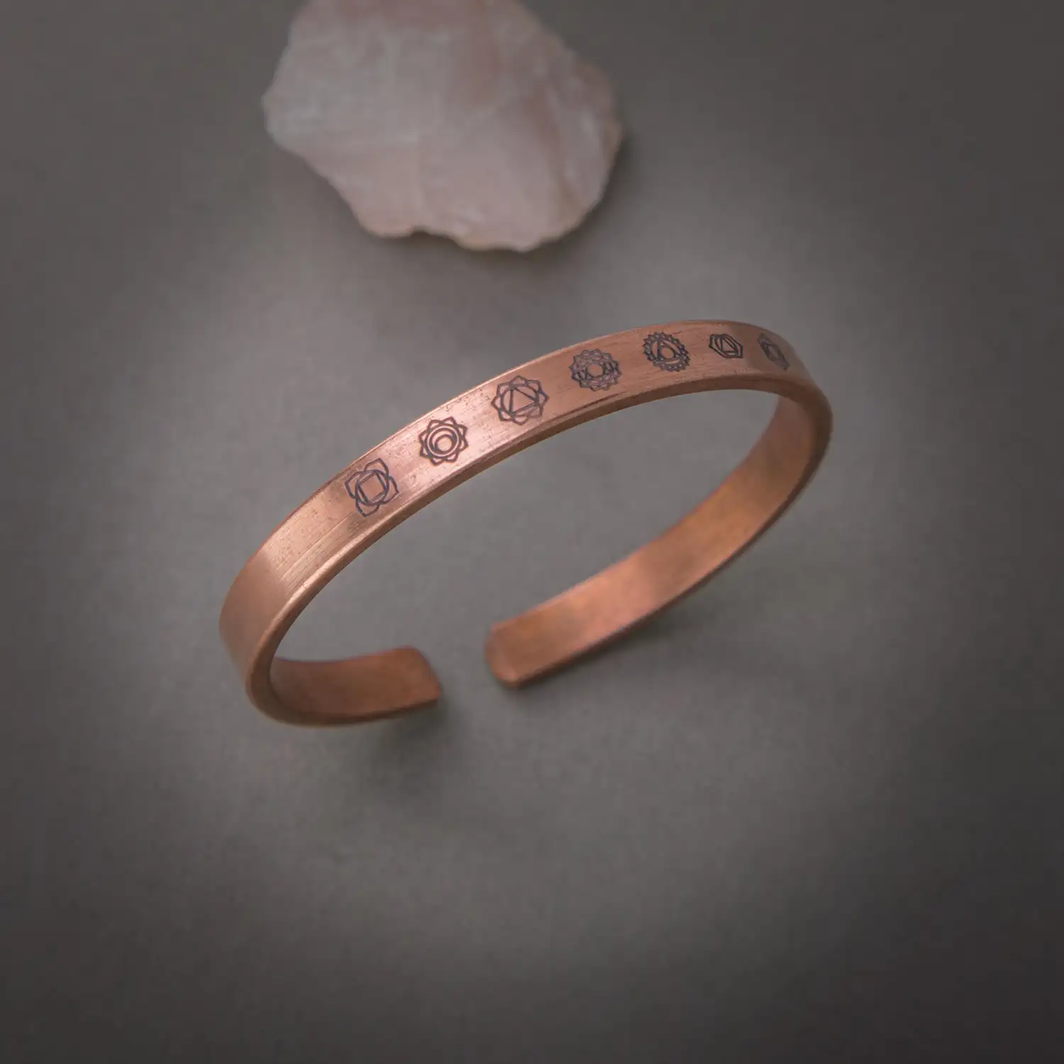 Copper bracelet 7 chakras symbols - 8mm - image 2