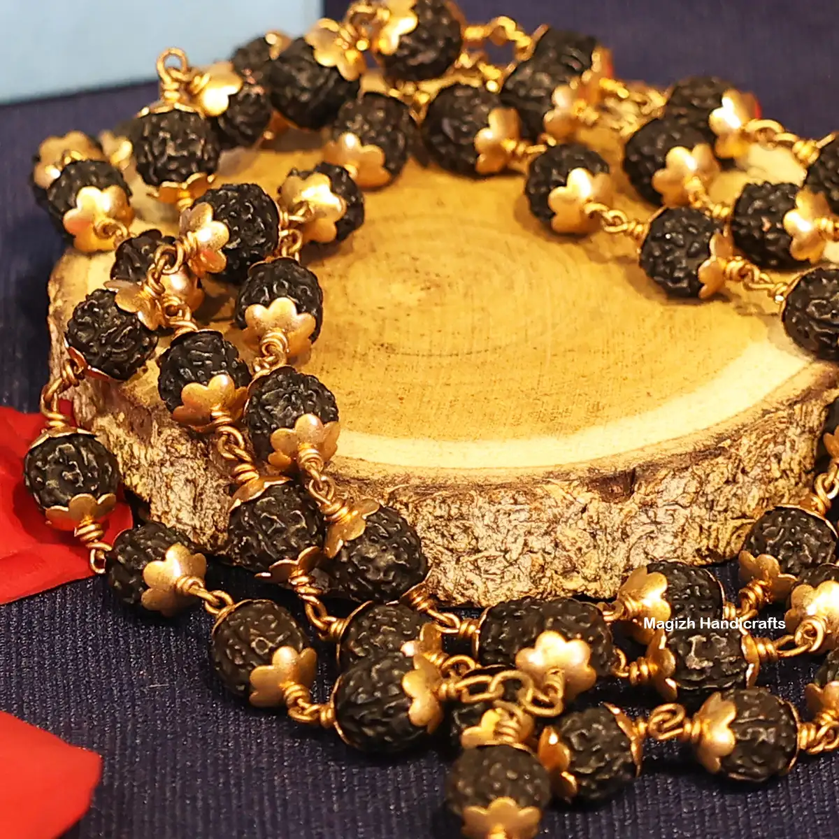 Original Rudhraksham Black color with Impon cup 54 Beads - 8mm - image 2