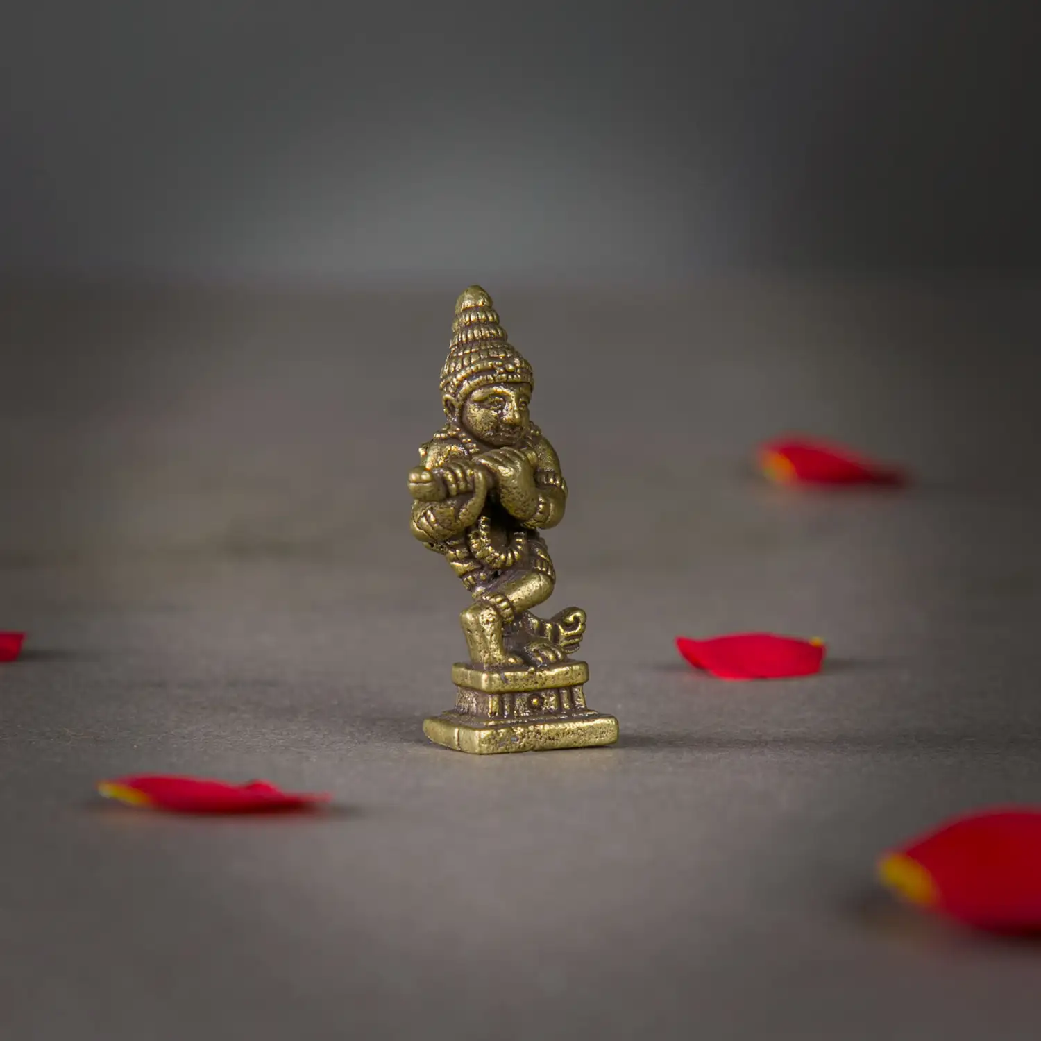 1 inch miniature Brass Krishna with flute Idol - image 2