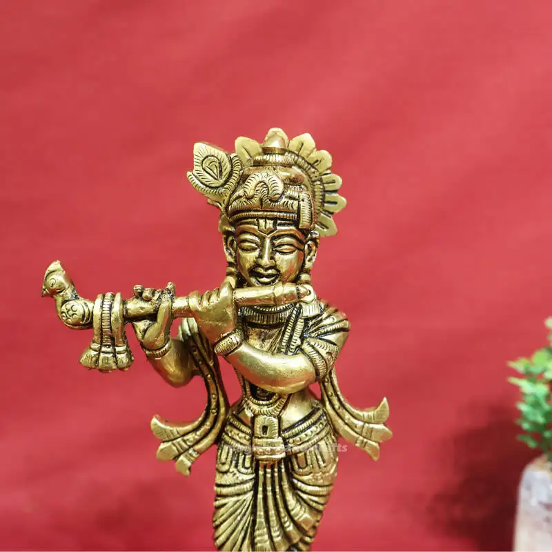 7 inches Brass Krishna Idol round base SC - image 2