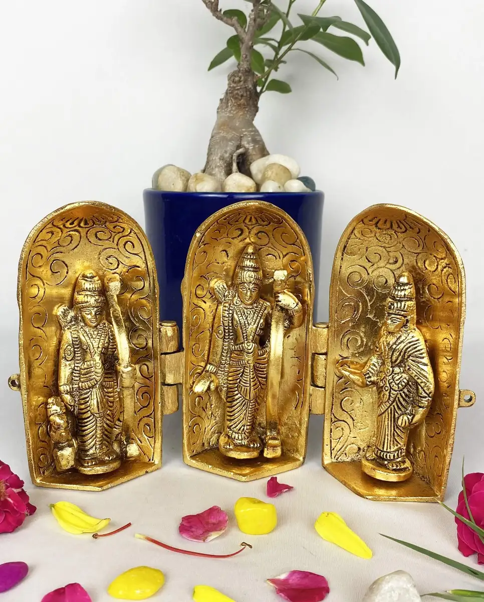 Aluminium gold brass Rama lakshman seetha Hanuman darbar statue - image 2