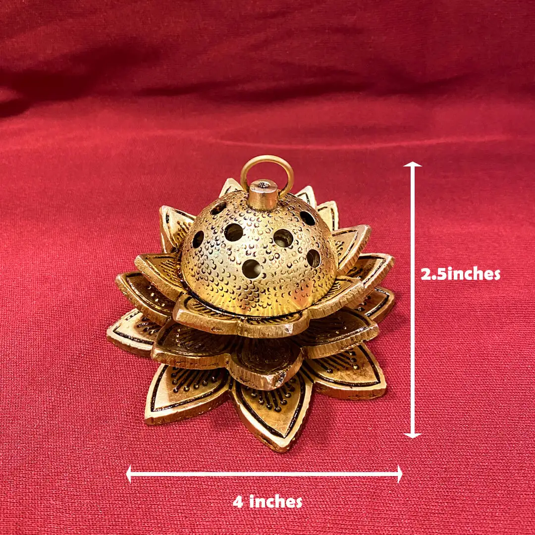 Brass small Lotus Doop or sambarani holder 2.5 inches - image 2