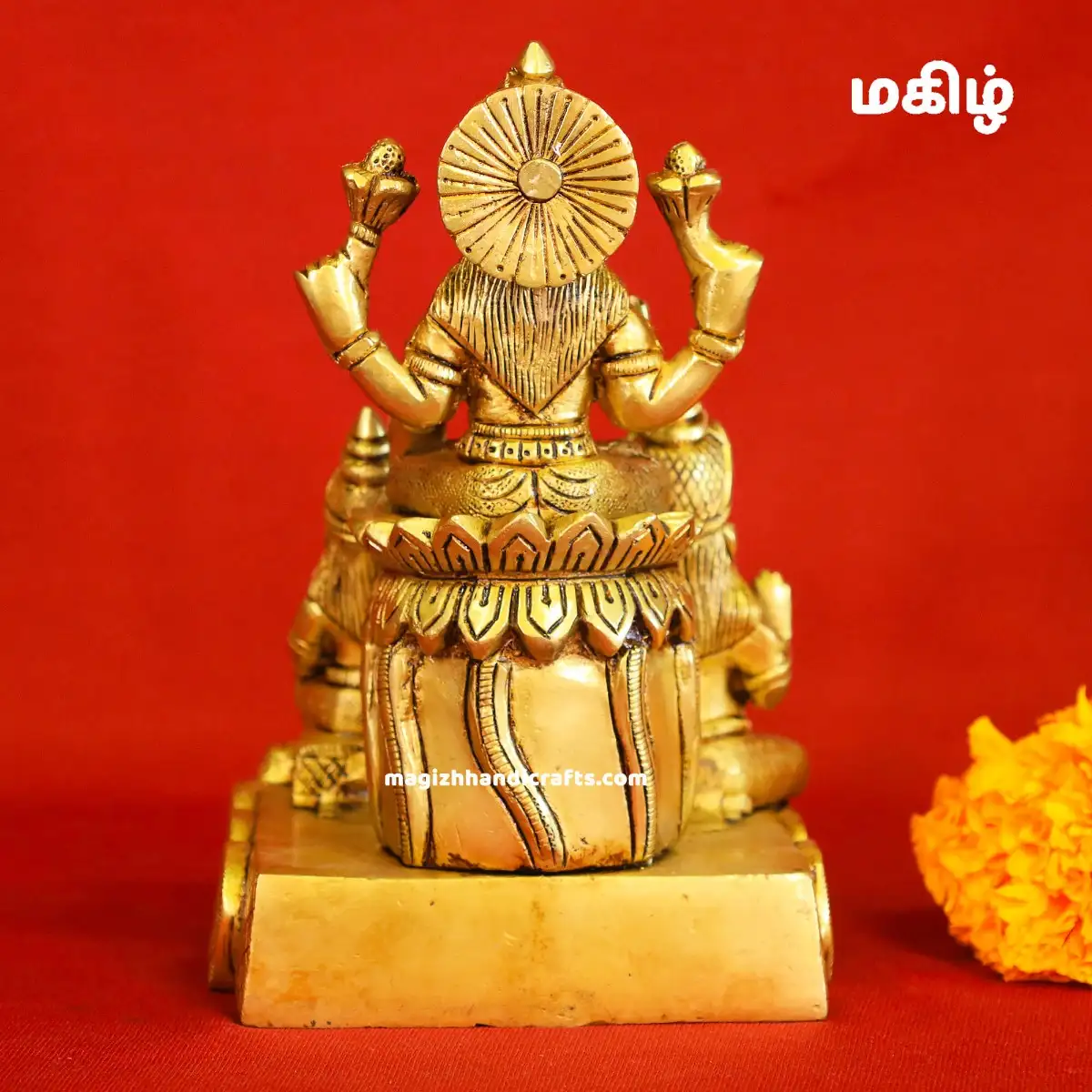Brass Lotus Kuber and Lotus Lakshmi idol - 6 inches - image 2