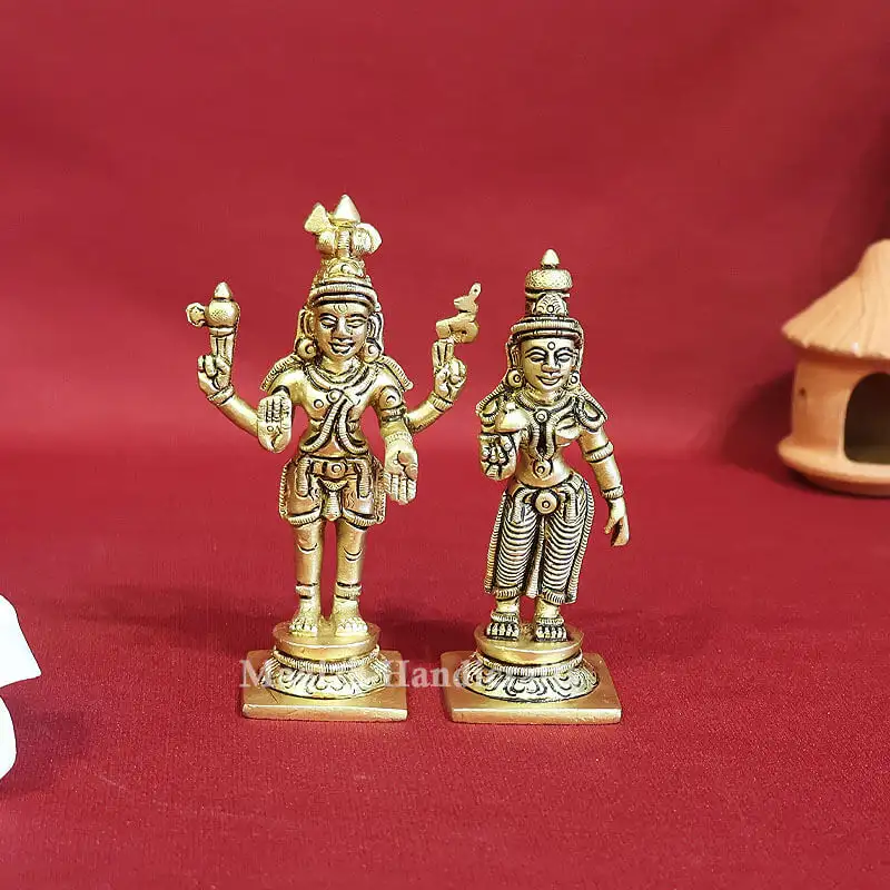 4 inches Brass Standing Lord Shiva Parvathi Idol - image 1