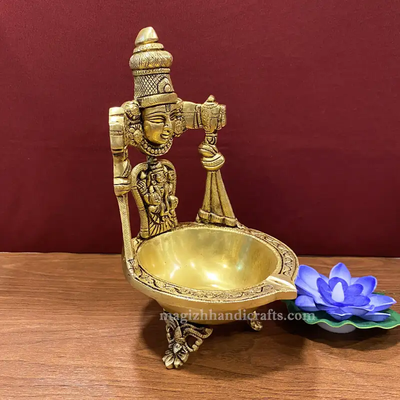 Brass Balaji Face and Lakshmi Vilakku 9.5 inches - image 2