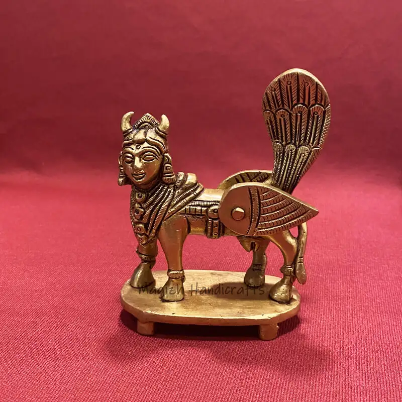 4.3 inches Brass Kamadhenu with Peedam - image 1