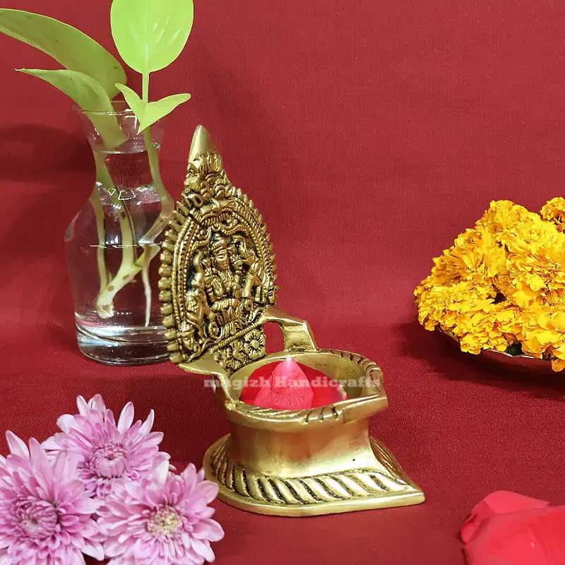 7 inches Brass Gaja Lakshmi Kamakshmi Lamp - image 2