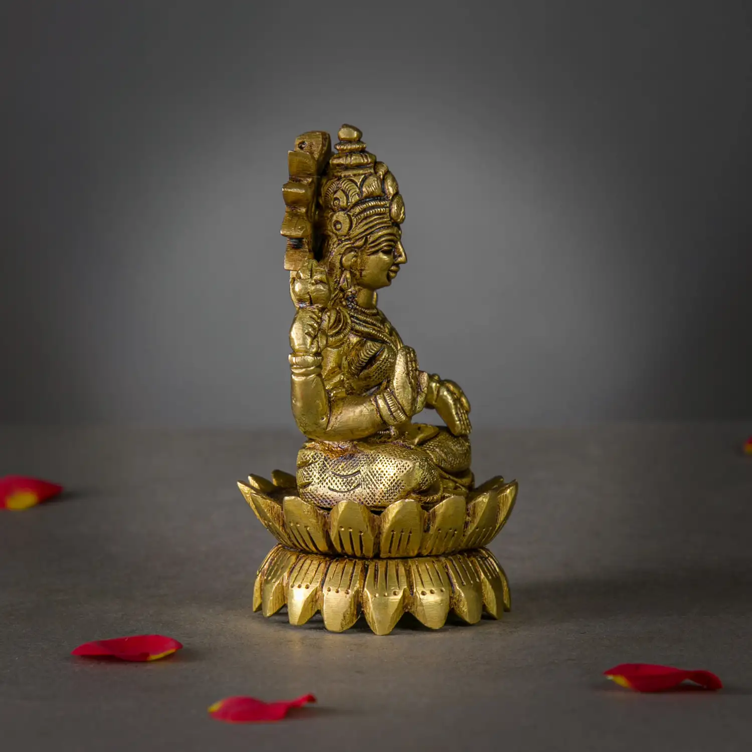 4 inches brass Lotus Sitting Lakshmi idol - image 2