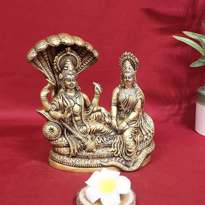 9 inches Brass Vishnu Lakshmi on Snake SC - image 1