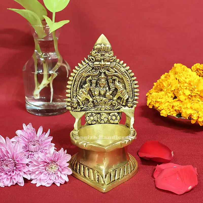 7 inches Brass Gaja Lakshmi Kamakshmi Lamp - image 1