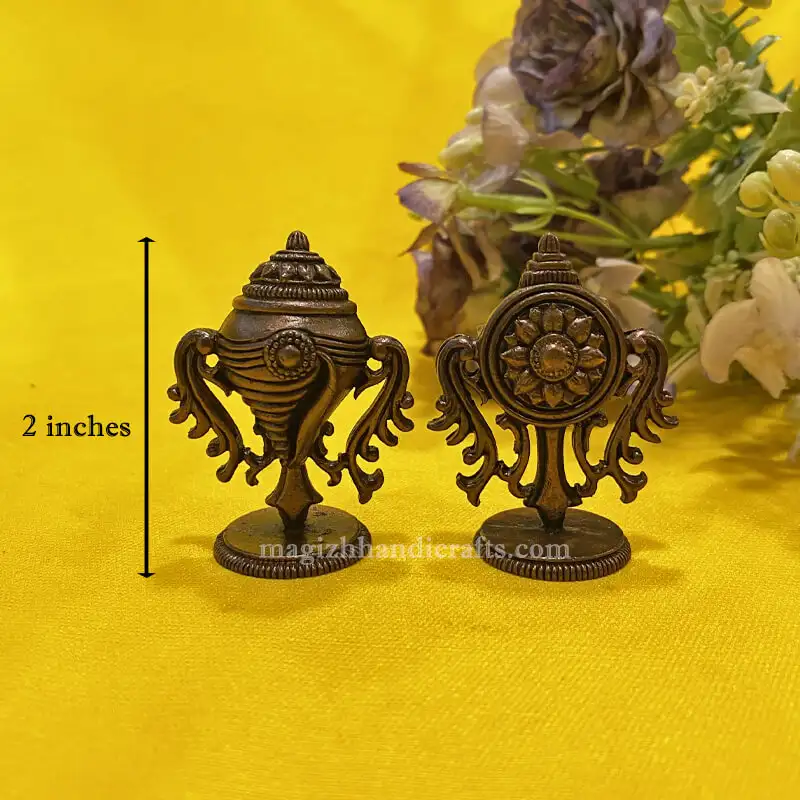 2 inches Copper Sangu and Chakram idol - image 1