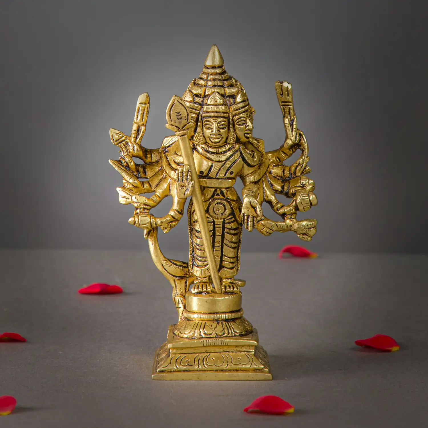 6 inches brass Arumuga Murugan idol with vel - image 1