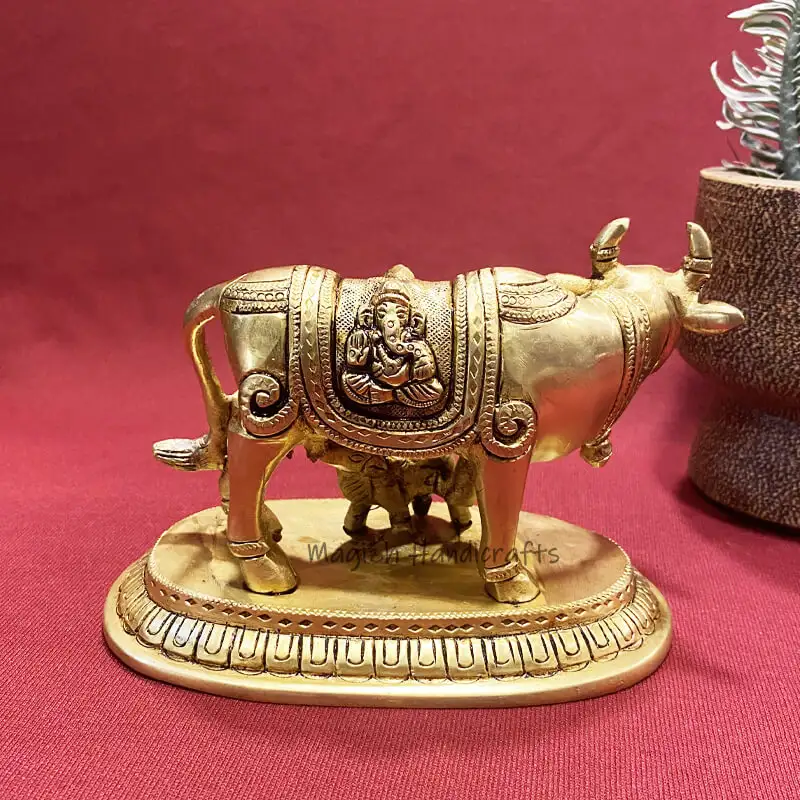Brass Gomatha Ganesha and Lakshmi 4 inches - image 1