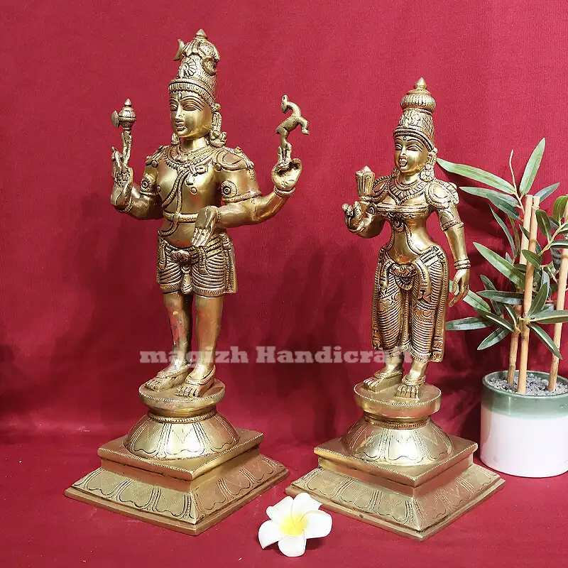 24 inches Brass Standing Lord Shiva Parvathi Idol - image 2