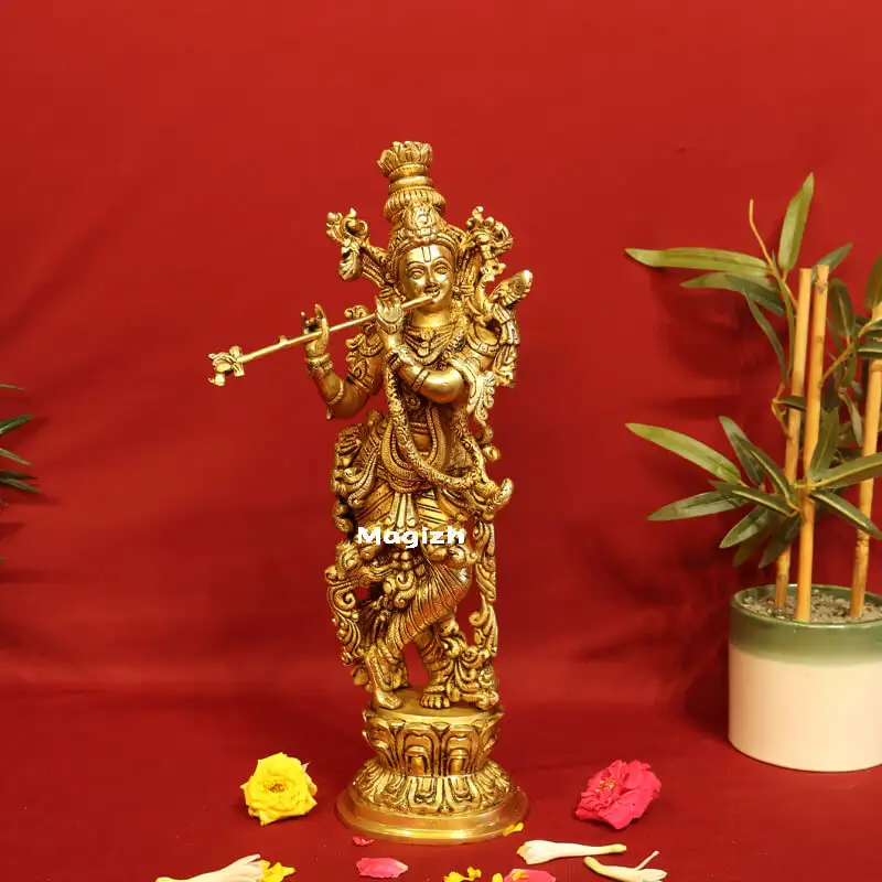 Brass Krishna idol - 14 inches - image 1