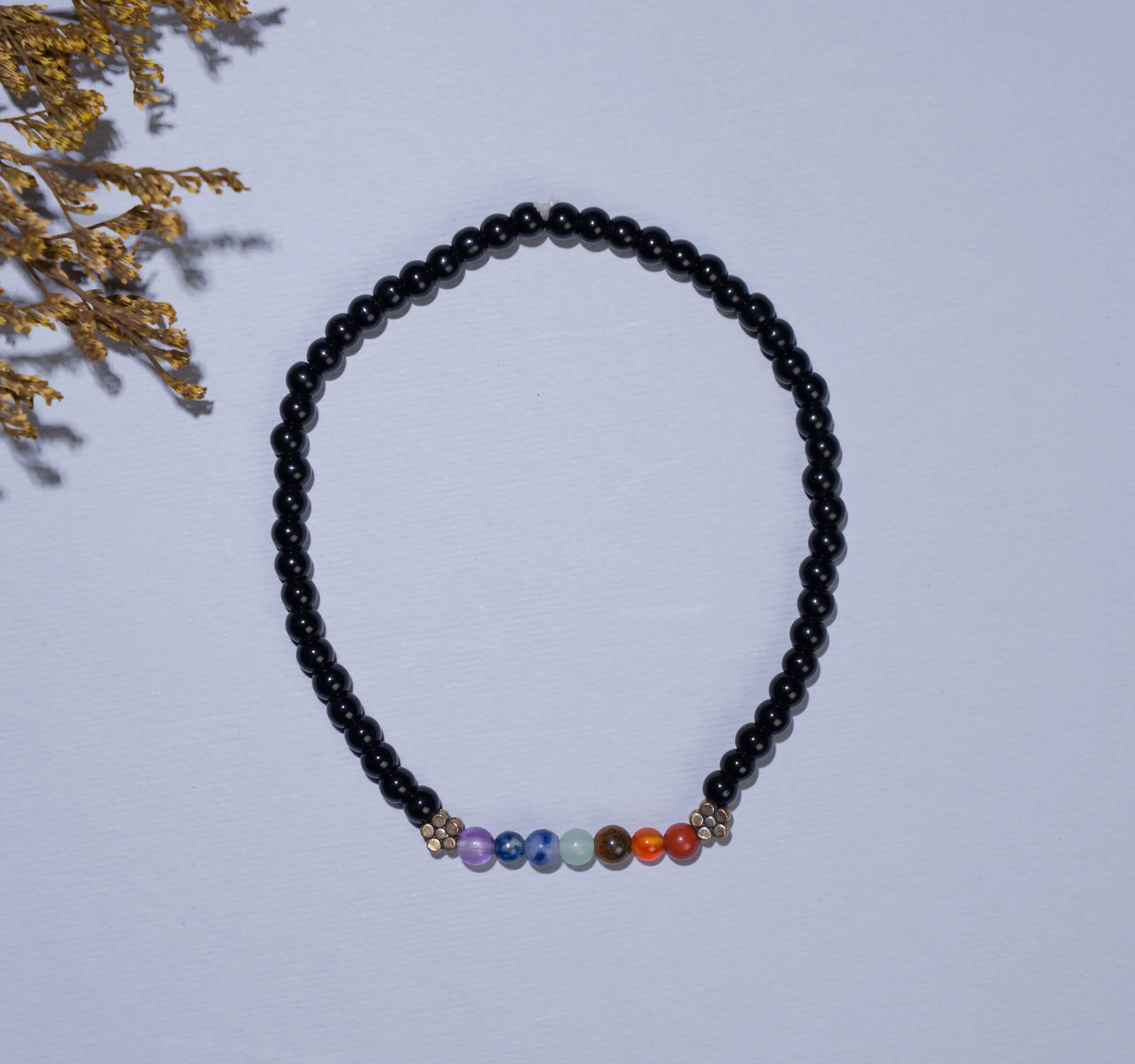 Black Tourmaline 7 Chakras anklet (4mm) - image 2