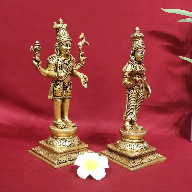 11 inches standing Brass Lord Shiva and Parvathi Idol - image 2
