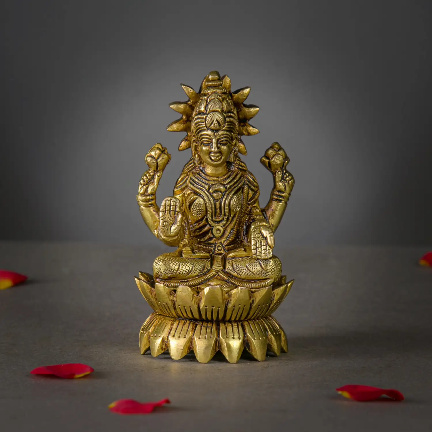 4 inches brass Lotus Sitting Lakshmi idol - image 1