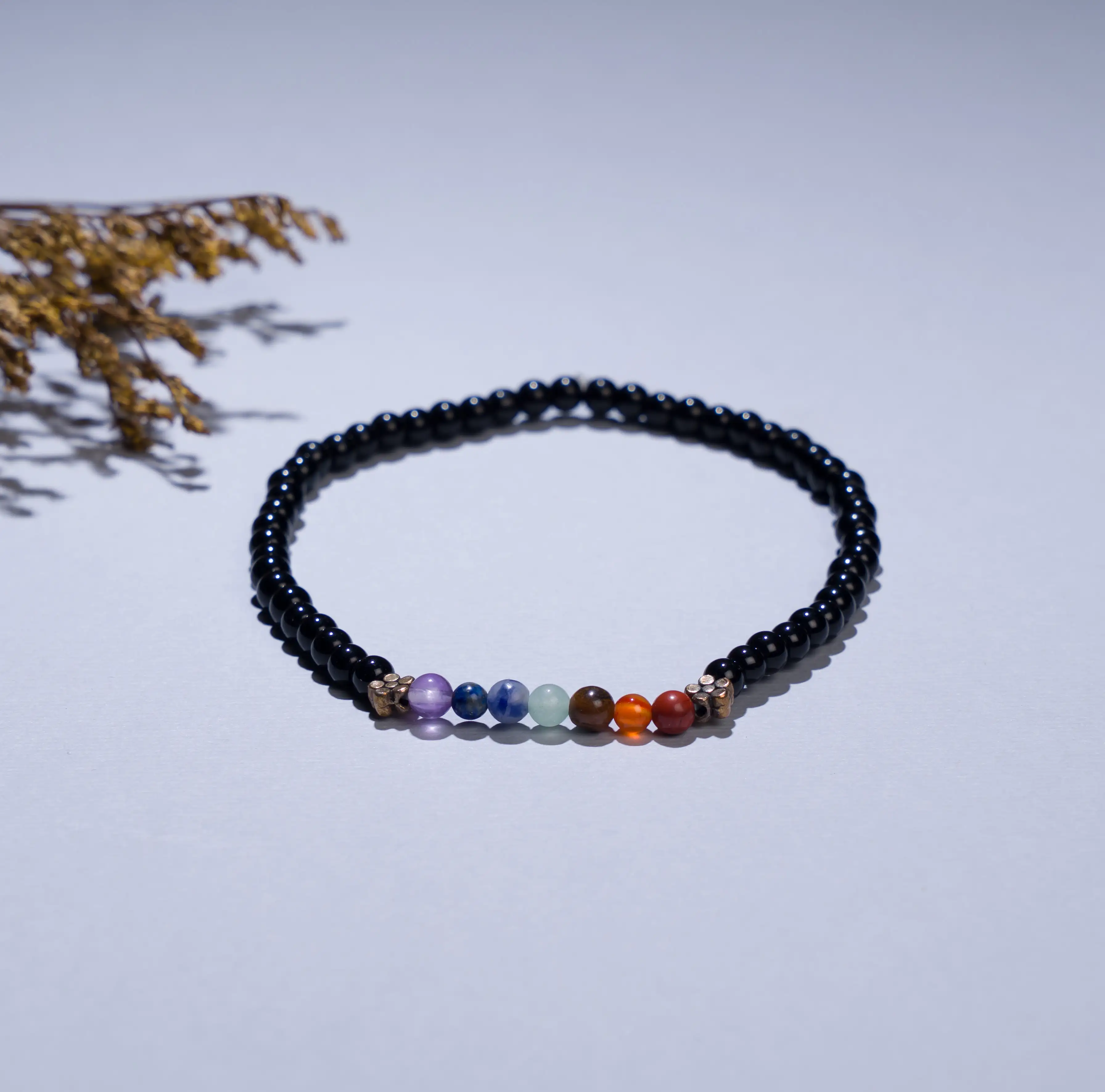 Black Tourmaline 7 Chakras anklet (4mm) - image 1