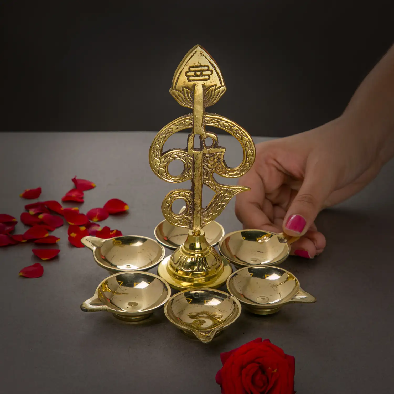 7 inches Brass Om Vel Arumuga Vilakku - image 2