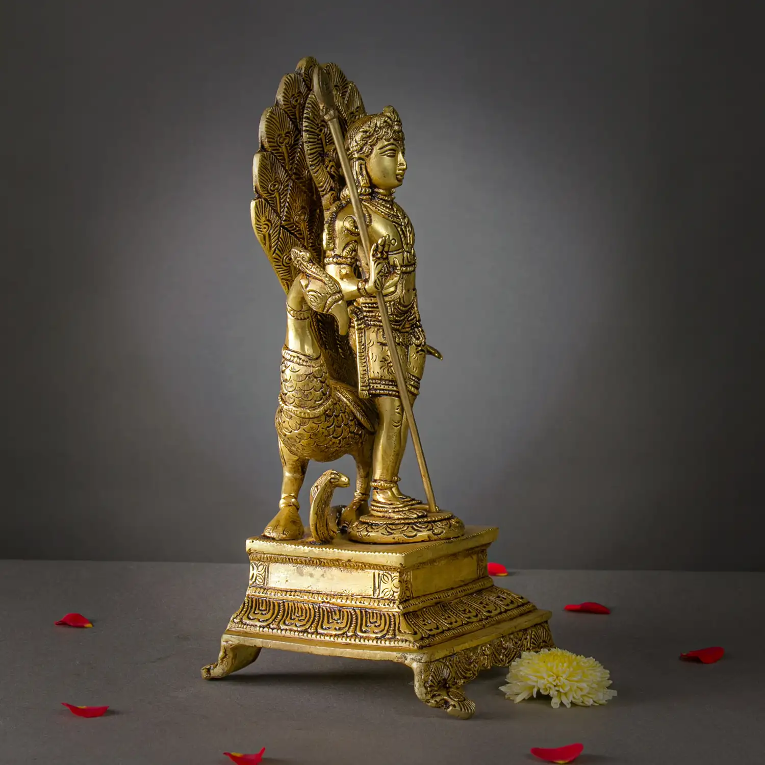 12 inches Brass Murugan Back peacock SQ Base SC - image 2