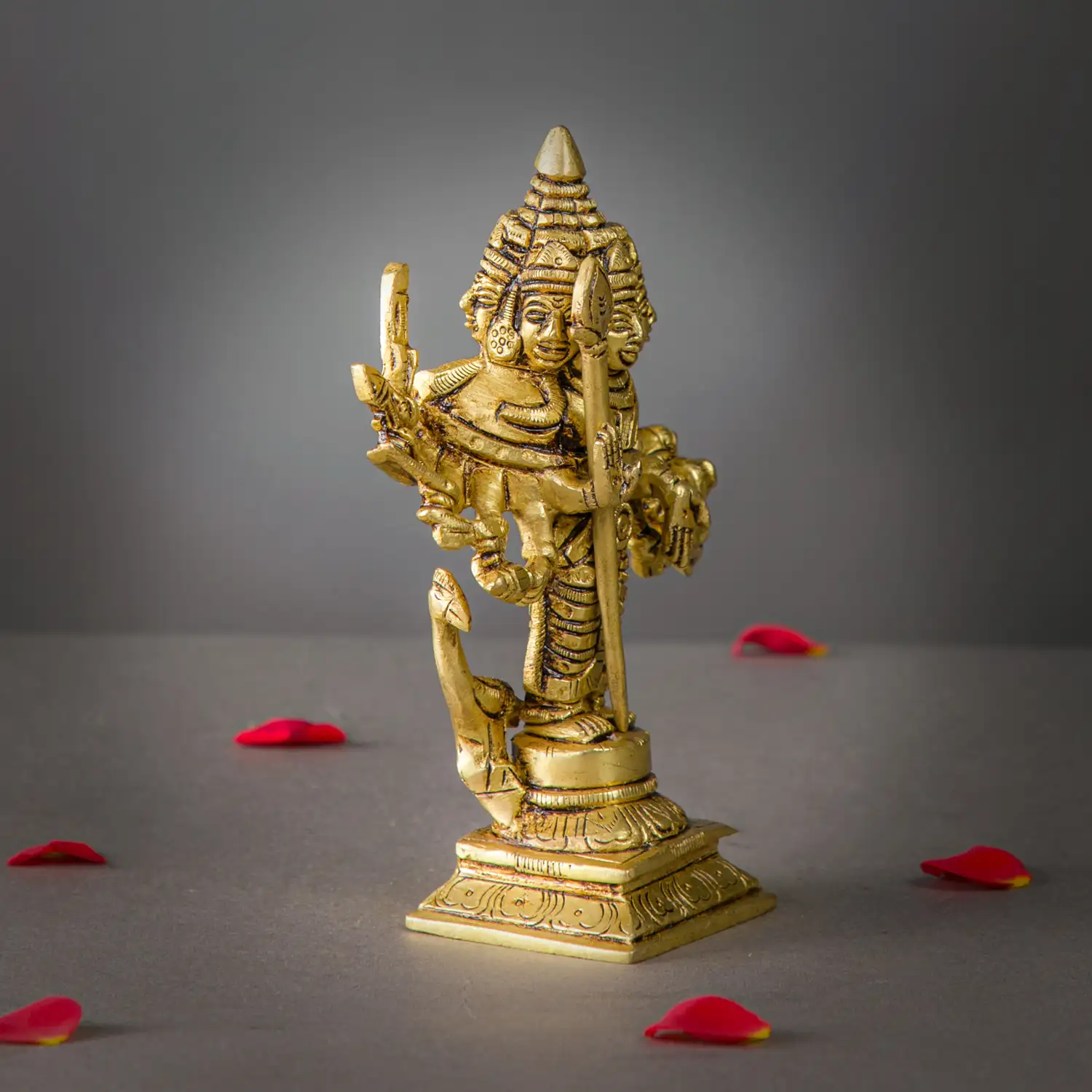 6 inches brass Arumuga Murugan idol with vel - image 2
