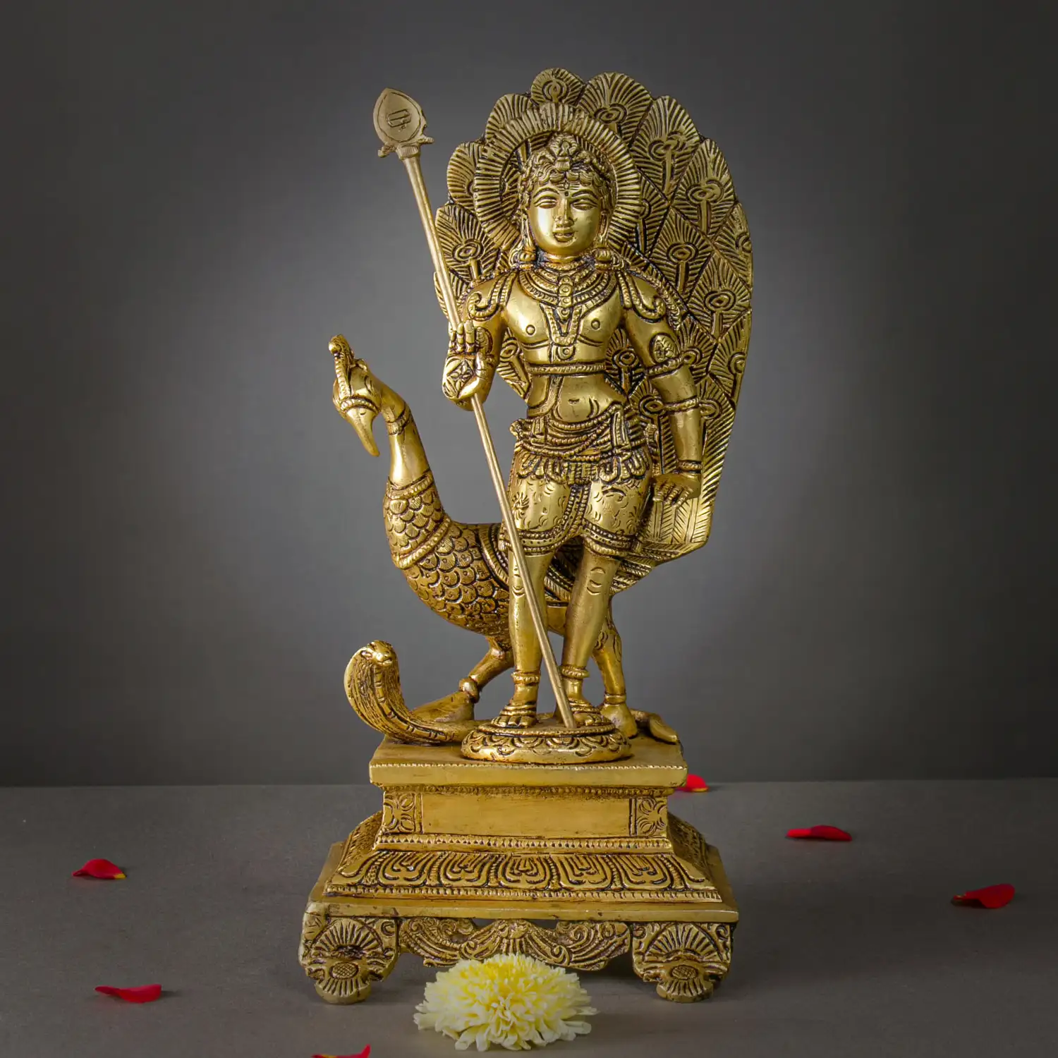 12 inches Brass Murugan Back peacock SQ Base SC - image 1