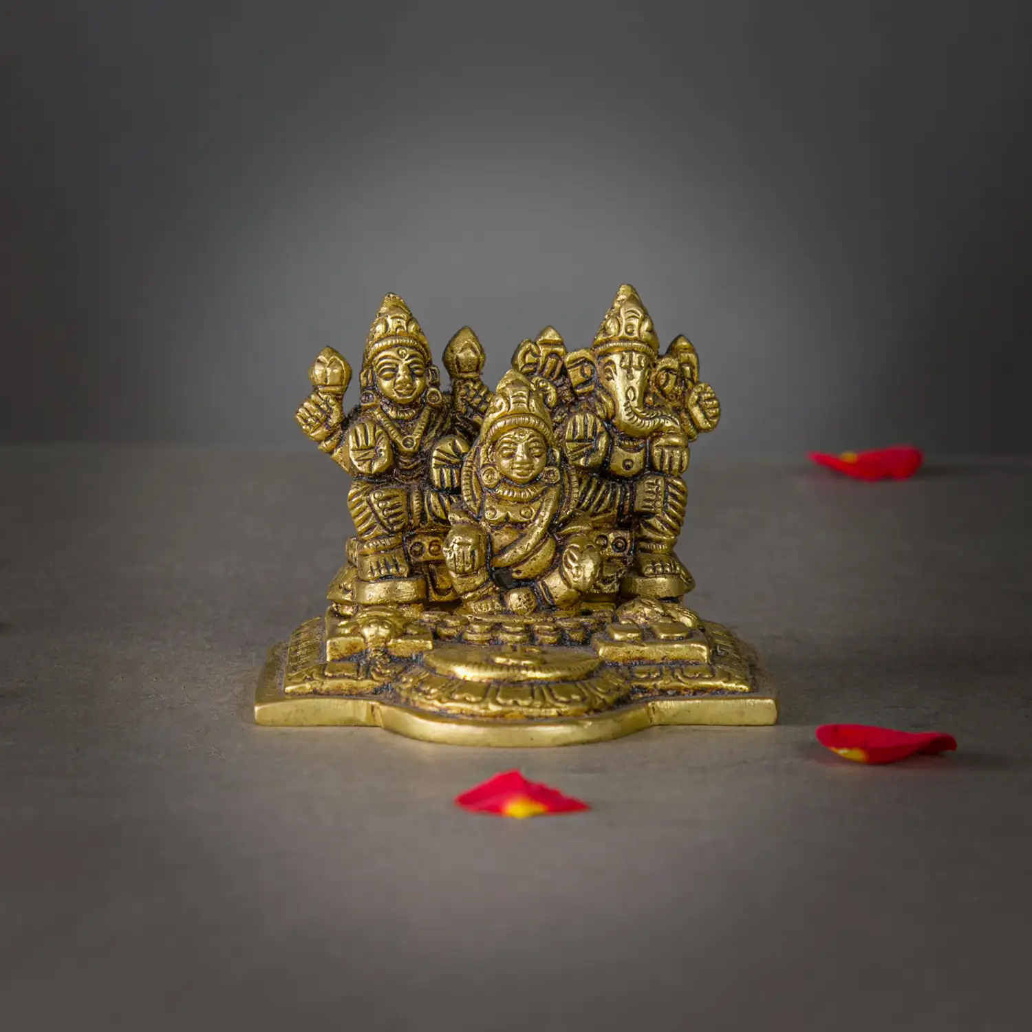 Brass Ganesha Kuber and Lakshmi idol - 2 inches - image 1