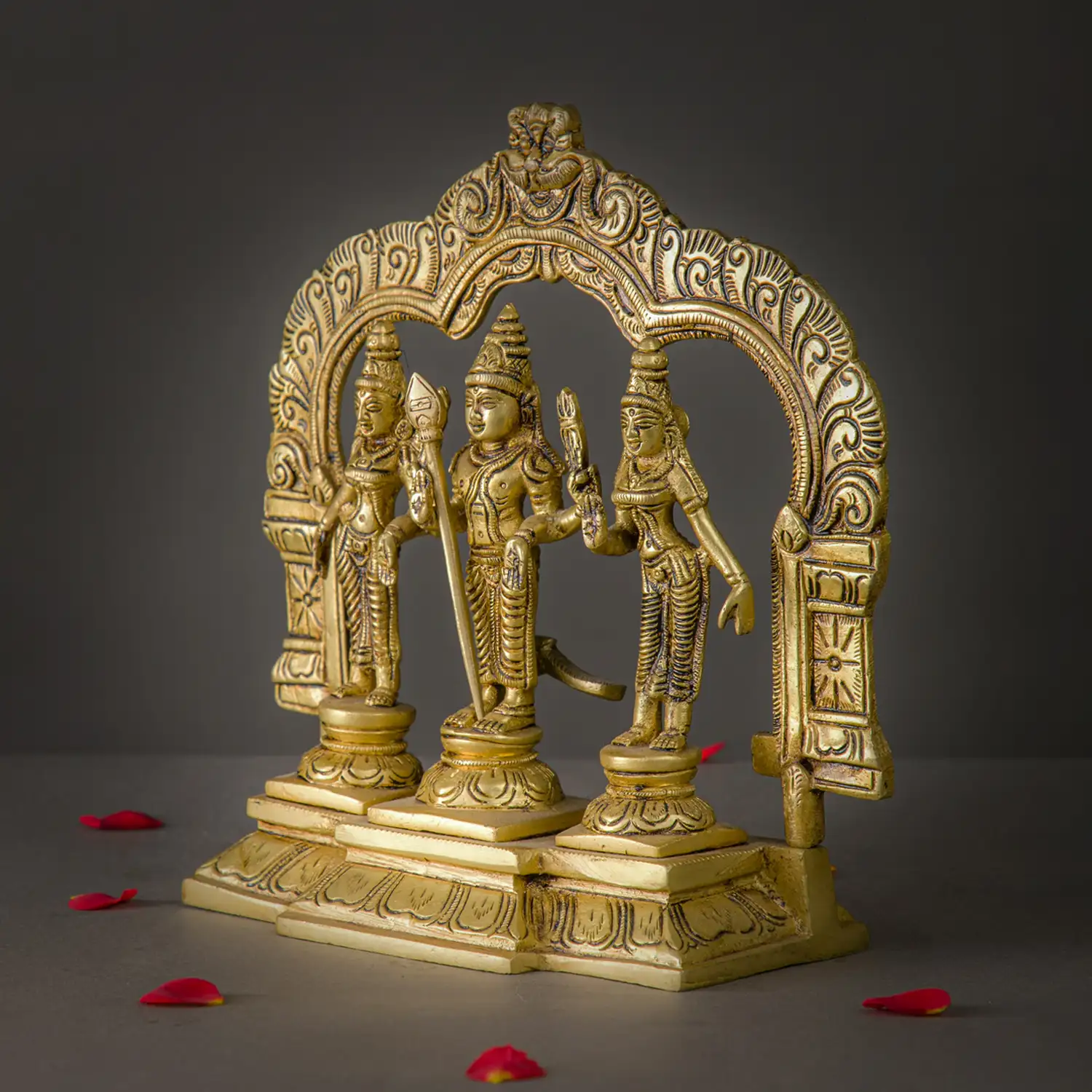 Brass Thiruvachi Murugan Valli Deivanai idol - 9 inches - image 2
