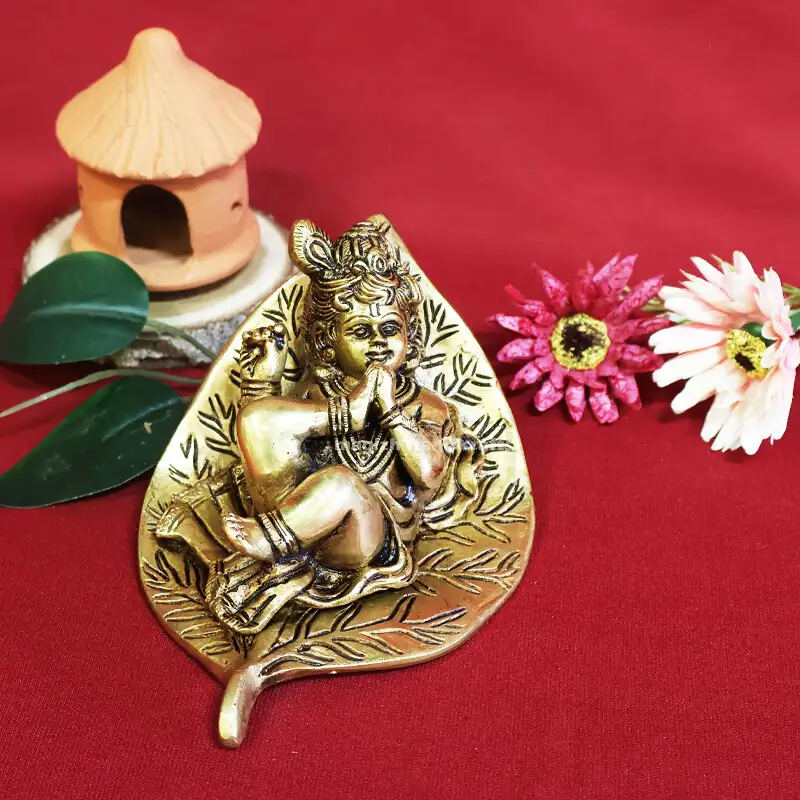 5 inches Brass Leaf Krishna Idol SC - image 1