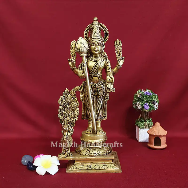 14.5 inches Brass Murugan Peacock idol - image 1