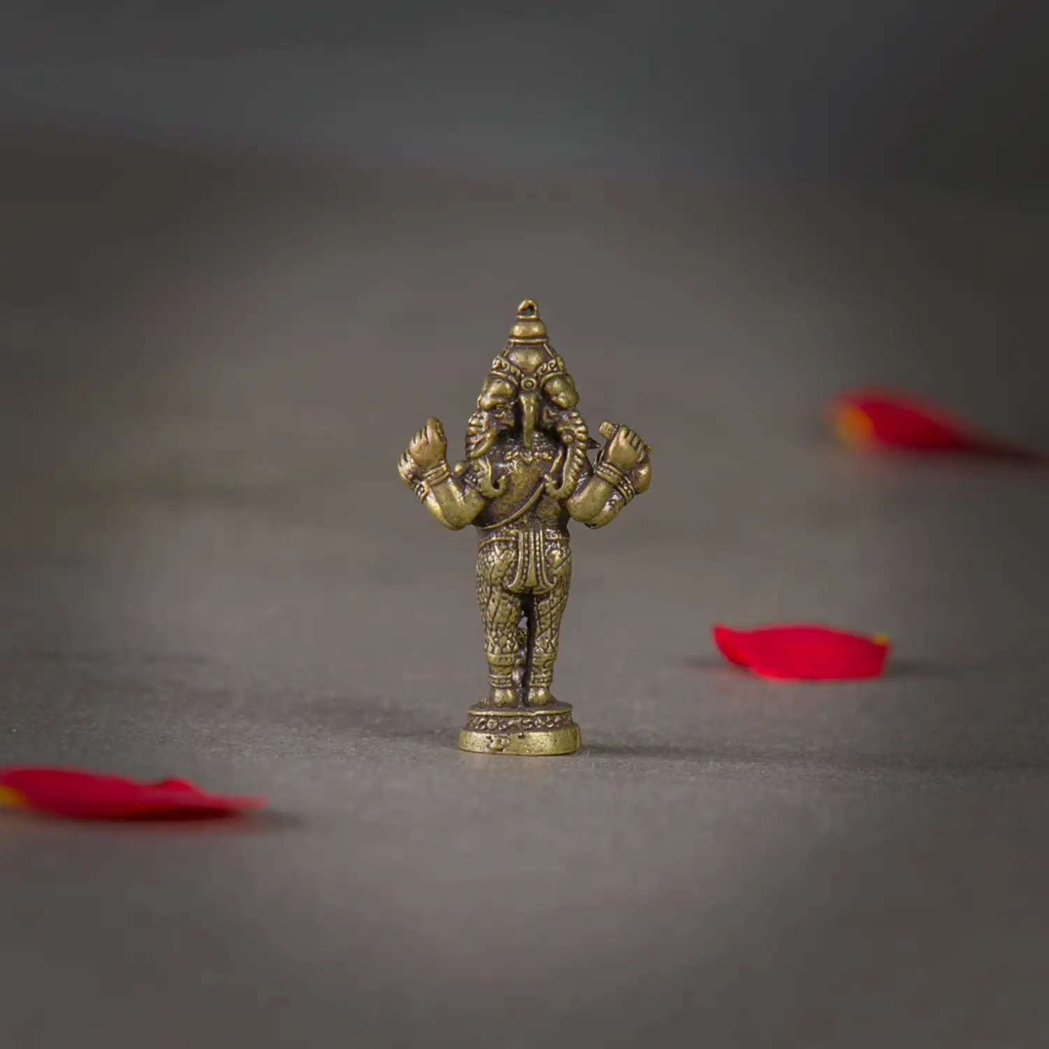 1 inch miniature 3 face Brass Standing Ganesha idol - image 2