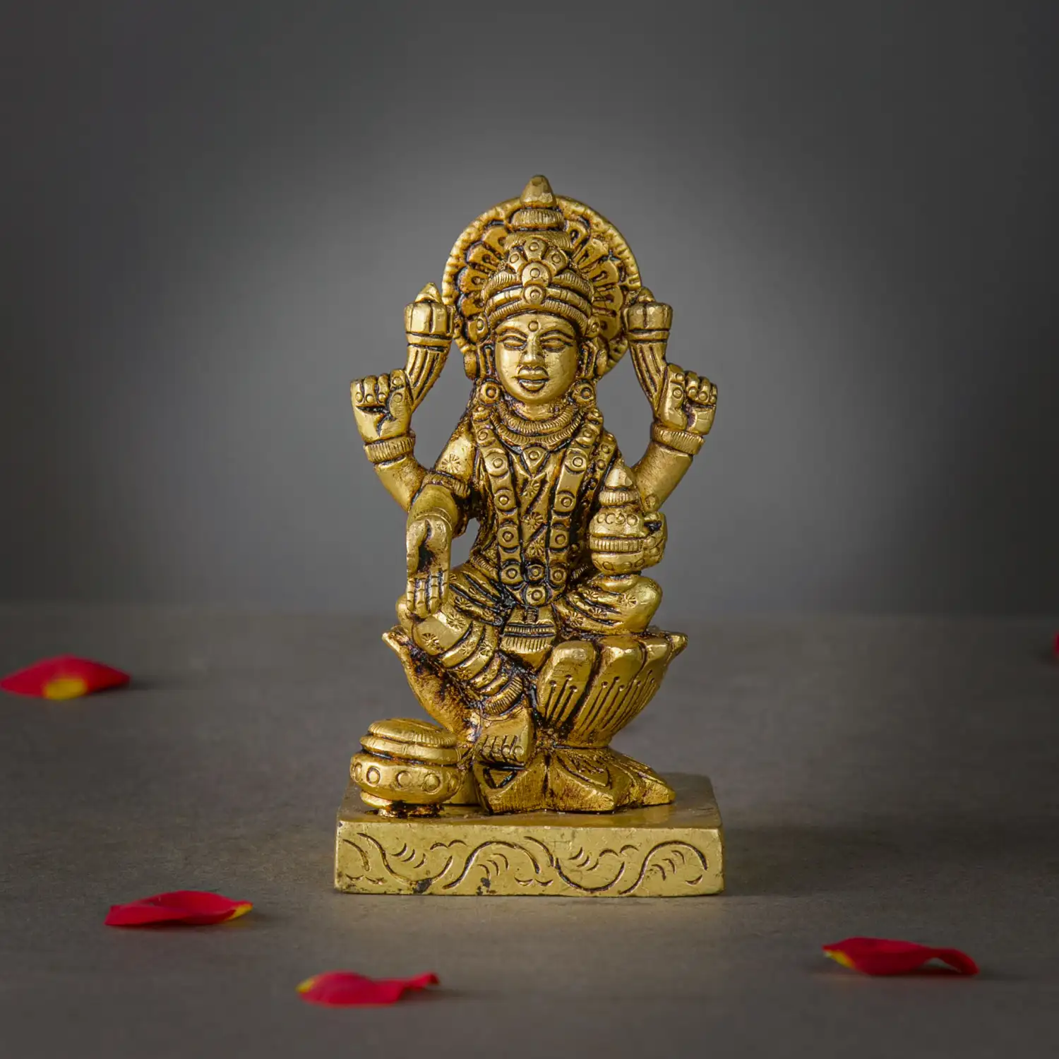 4 inches brass Lotus Kalsham Lakshmi idol - image 1