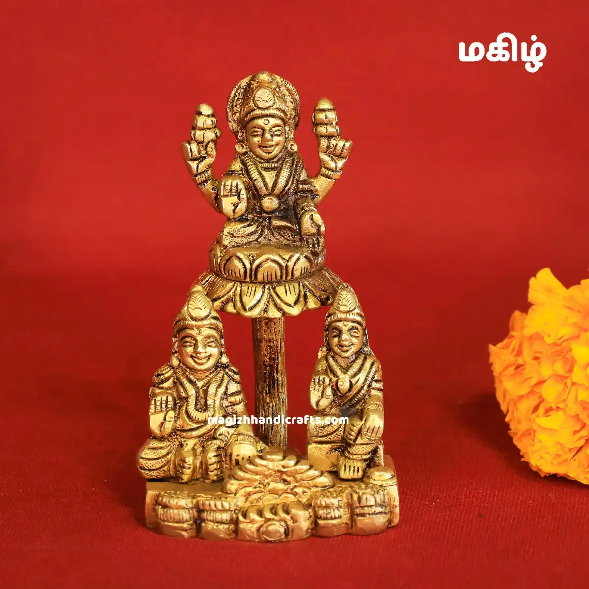 Brass Lotus Kuber and Lotus Lakshmi idol - 4 inches - image 1